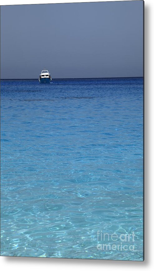 Vertical Metal Print featuring the photograph Blue Boat by Milena Boeva