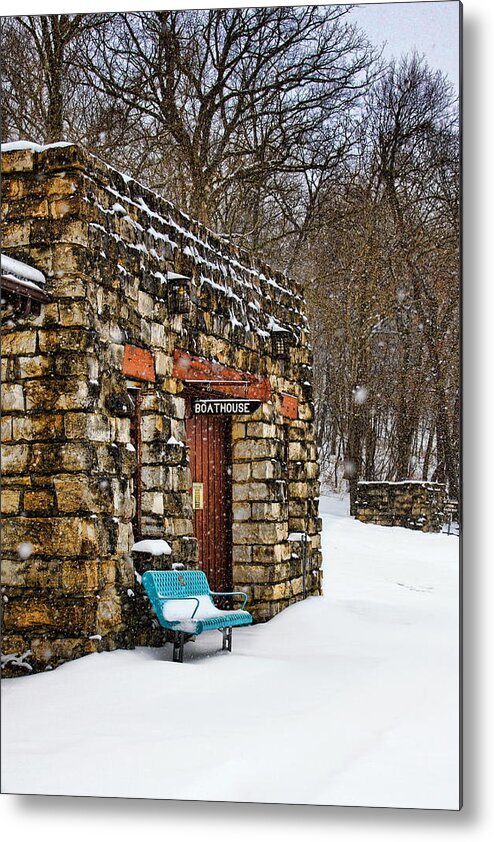 Boat House Metal Print featuring the photograph Boathouse in Snow by Alan Hutchins