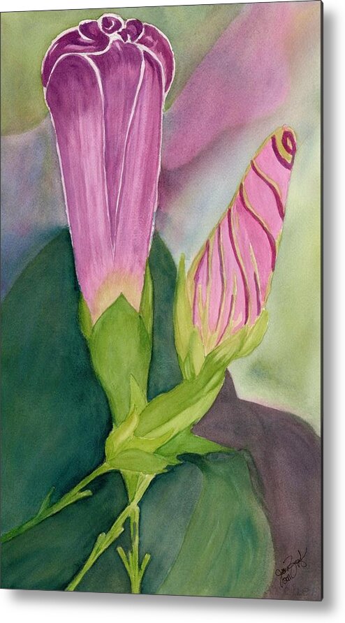 Morning Glory Bud Metal Print featuring the painting Bud from a Bud by Joan Zepf