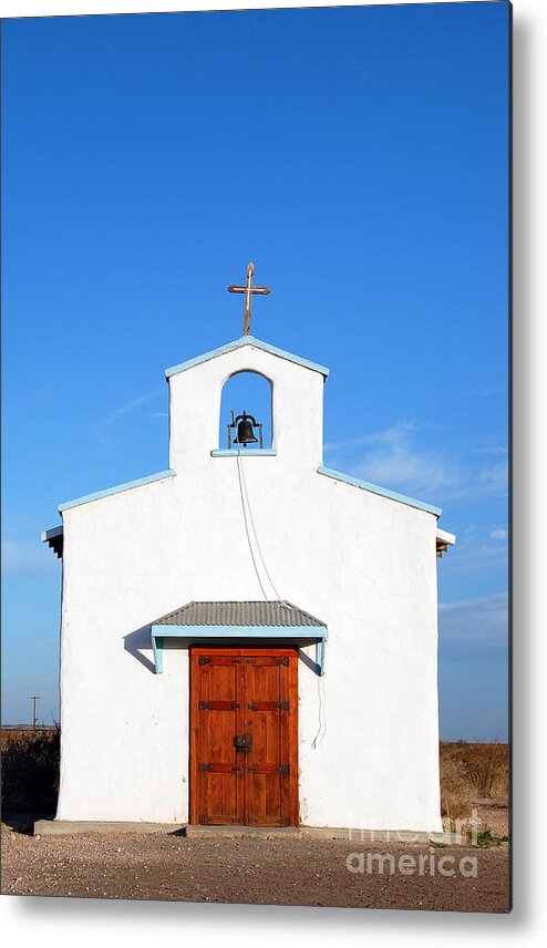 Travelpixpro West Texas Metal Print featuring the photograph Calera Mission Chapel Facade in West Texas by Shawn O'Brien