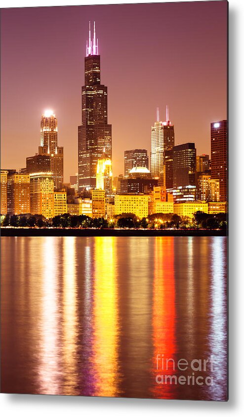 America Metal Print featuring the photograph Chicago at Night with Willis-Sears Tower by Paul Velgos