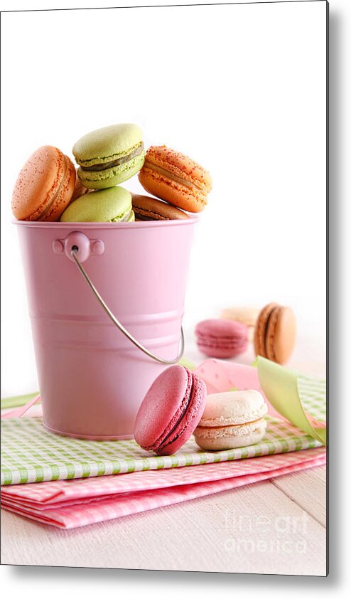 Assorted Metal Print featuring the photograph Delicious French Macaroons on table by Sandra Cunningham