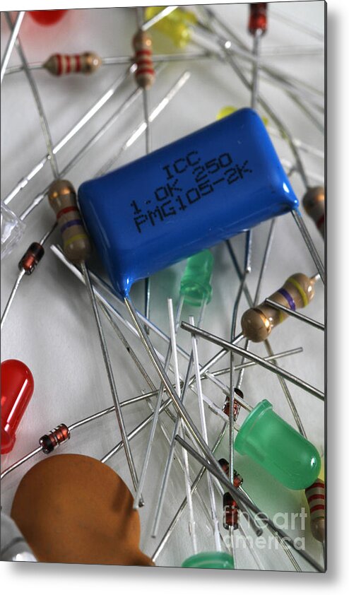 Capacitors Metal Print featuring the photograph Electronic Components by Photo Researchers, Inc.