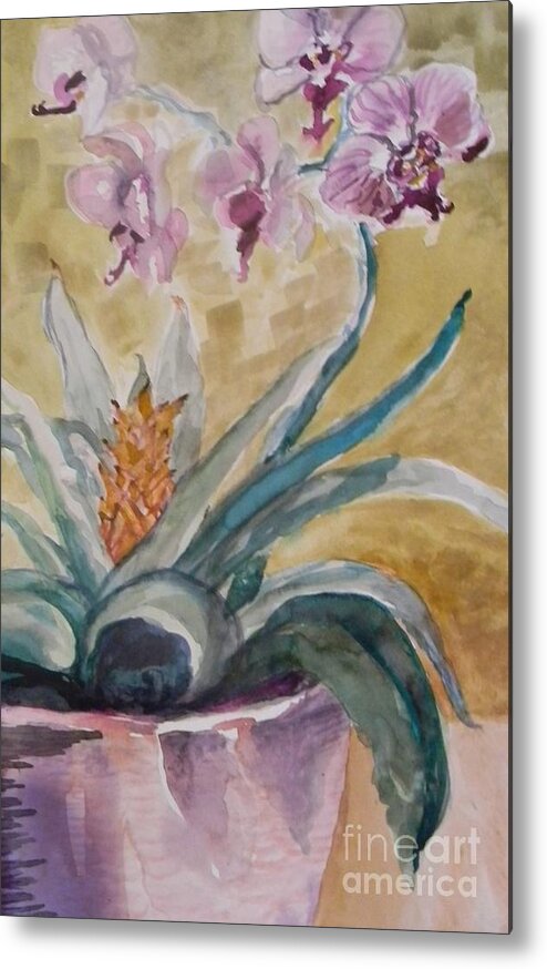 Orchids Metal Print featuring the painting Five Purple Orchids by Emily Michaud