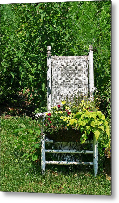 Chair Metal Print featuring the photograph Flower chair by Kelley Nelson