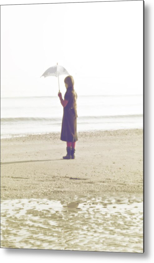 Girl Metal Print featuring the photograph Girl On The Beach With Umbrella by Joana Kruse