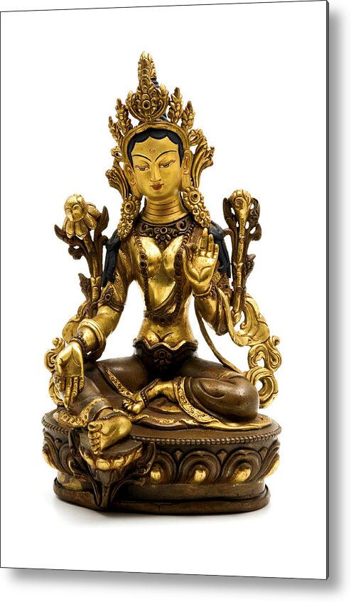 White Background Metal Print featuring the photograph Green Tara by Fabrizio Troiani