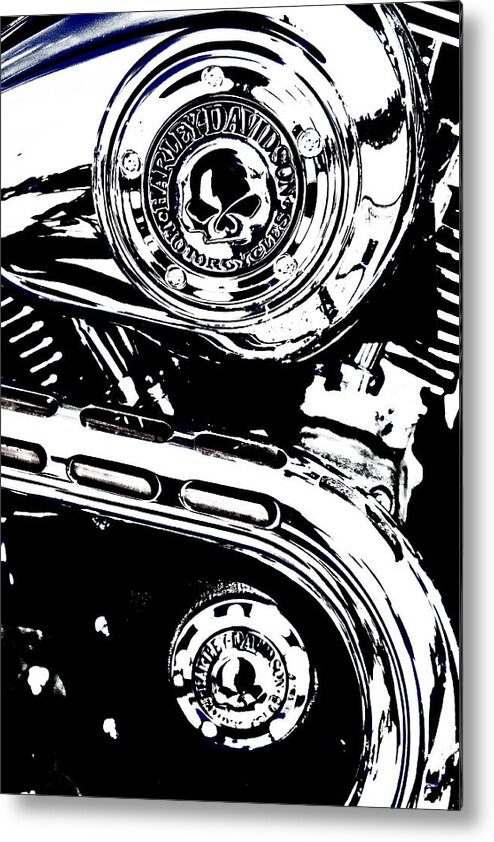 Black And White Metal Print featuring the photograph Harley Skulls by Randall Cogle
