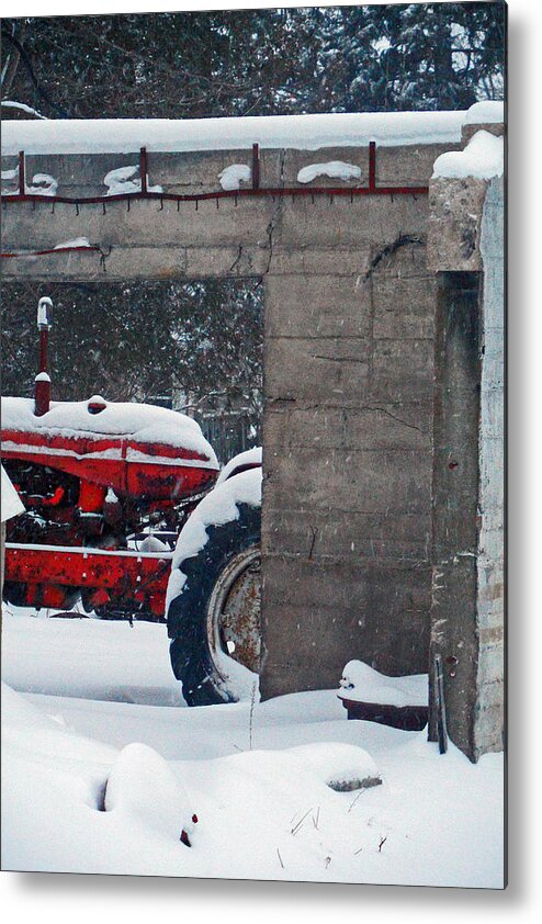 Hidden Red Tractor Metal Print featuring the photograph Hidden Red Tractor by Cyryn Fyrcyd