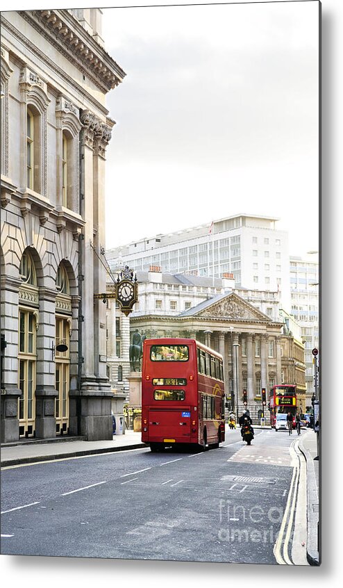 London Metal Print featuring the photograph London street with view of Royal Exchange building by Elena Elisseeva