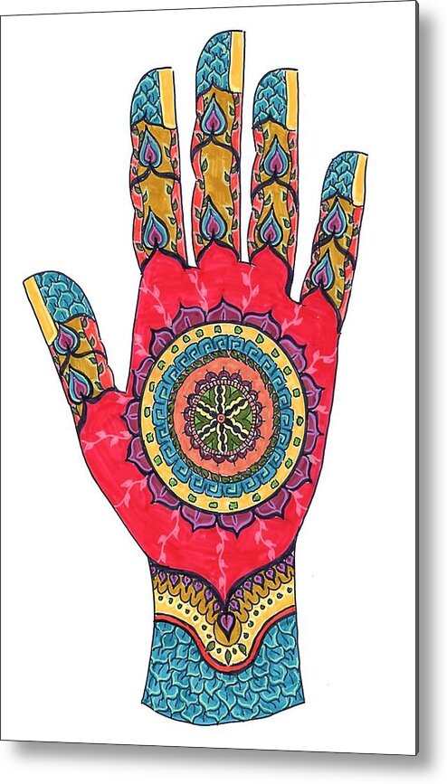 Hand Metal Print featuring the drawing Mehndi Pop Art II by Suzan Sommers