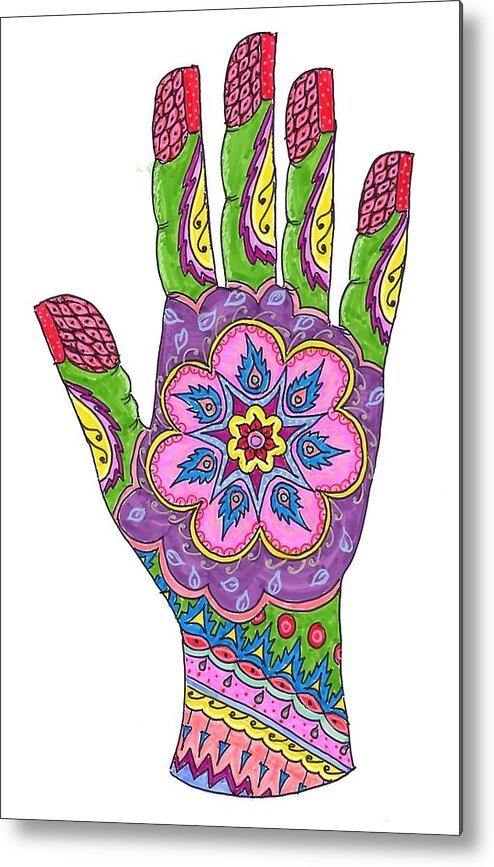 Hand Metal Print featuring the drawing Mehndi Pop Art IV by Suzan Sommers
