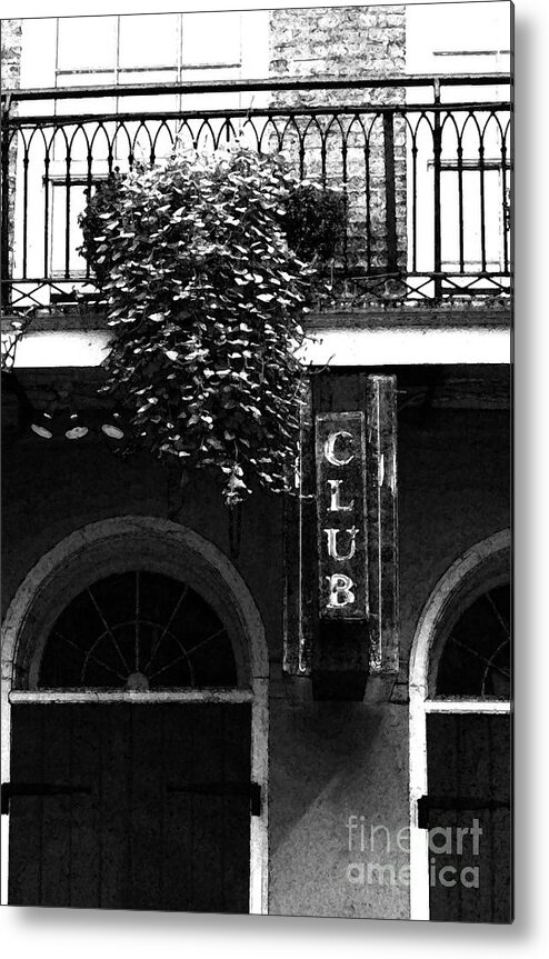 New Orleans Metal Print featuring the digital art Neon Club Sign Bourbon Street Corner French Quarter Black and White Fresco Digital Art by Shawn O'Brien