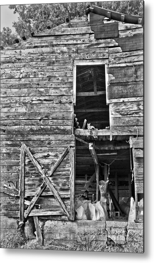 Appalachia Metal Print featuring the photograph Old Barn Door in Black and White by Debra and Dave Vanderlaan