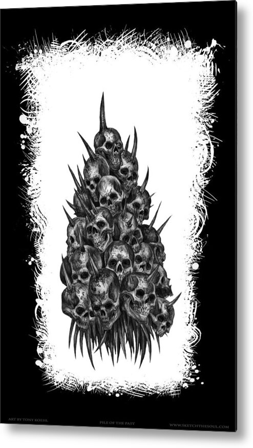 Sketch The Soul Metal Print featuring the mixed media Pile of Skulls by Tony Koehl