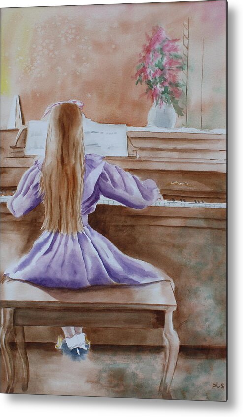 Child Metal Print featuring the painting Practice Makes Perfect by Patsy Sharpe