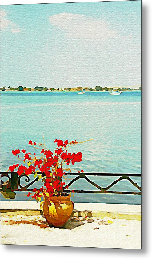 Red Metal Print featuring the photograph Red Flowers on the Bay by Joan McArthur