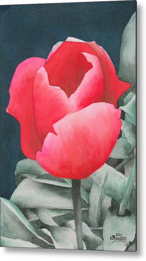 Flower Metal Print featuring the painting Single Tulip by Ken Powers