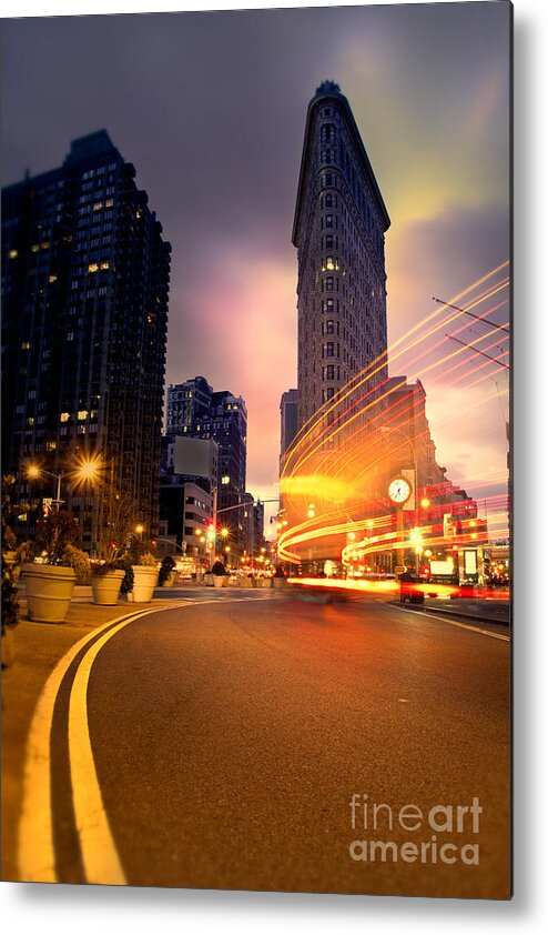 Cold Winter Morning Metal Print featuring the photograph The Flat Iron Building with some magic happening by John Farnan