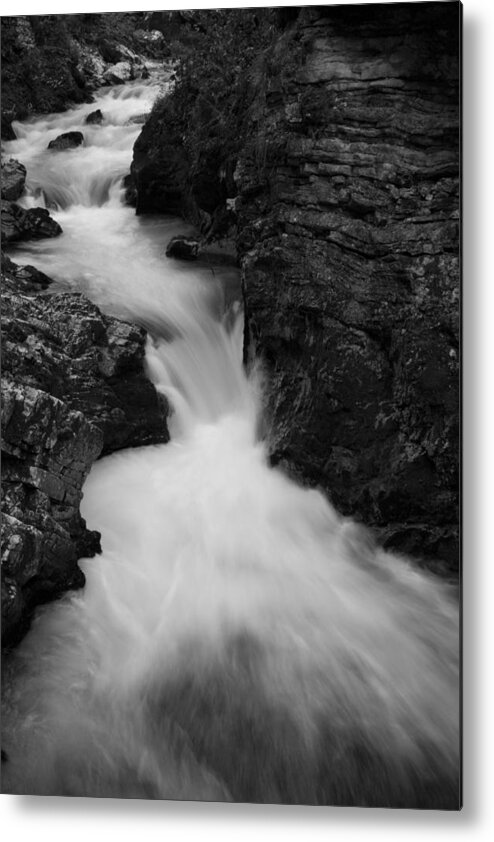 Soteska Metal Print featuring the photograph The Soteska Vintgar gorge in Black and White by Ian Middleton