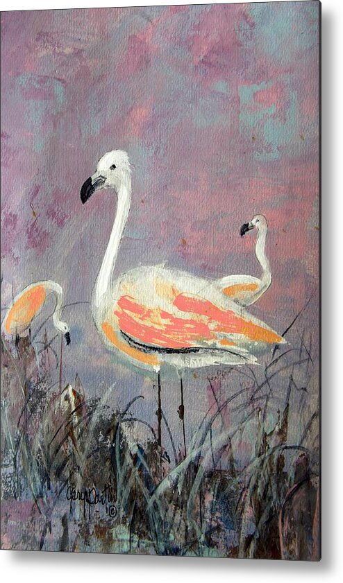 Swamp Metal Print featuring the painting Three Flamingos by Gary Partin