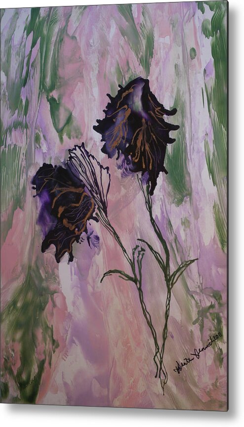 Flowers Metal Print featuring the painting Two Flowers in Beeswax by Heather Hennick