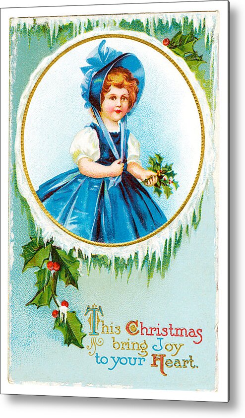 Little Girl Metal Print featuring the painting Vintage Christmas Joy by Unknown