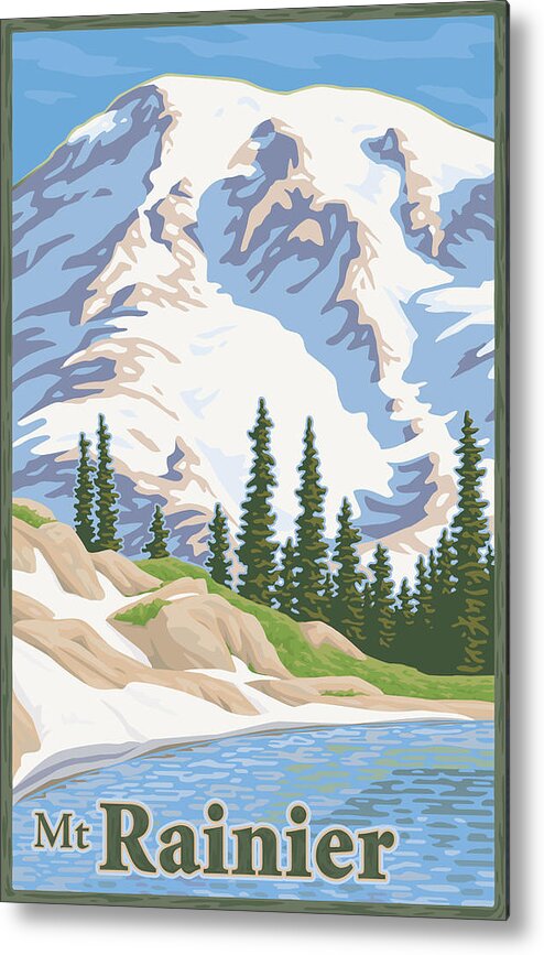 Mount Metal Print featuring the digital art Vintage Mount Rainier Travel Poster by Mitch Frey