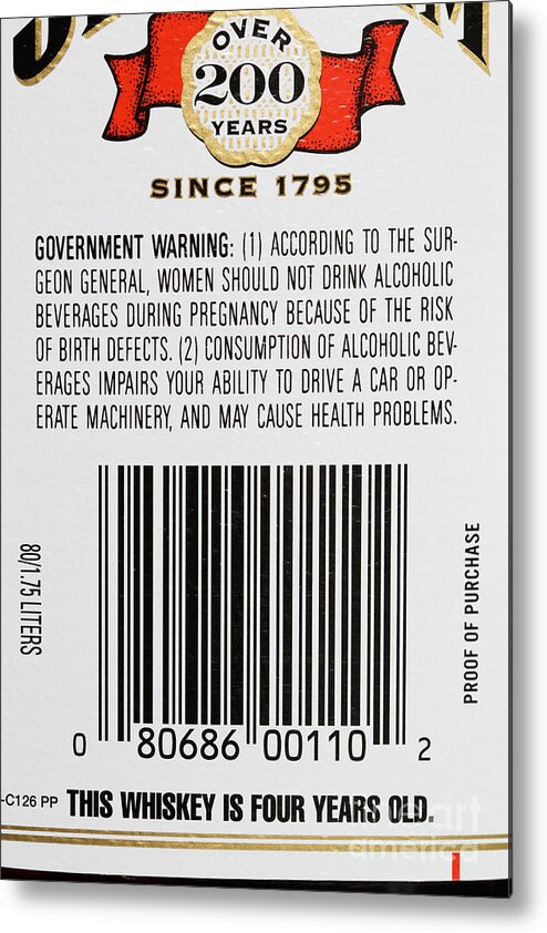 Beverage Metal Print featuring the photograph Whiskey Health Warning by Photo Researchers