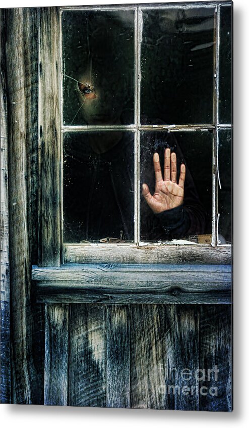 Person Metal Print featuring the photograph Young Woman Looking Through Hole in Window by Jill Battaglia
