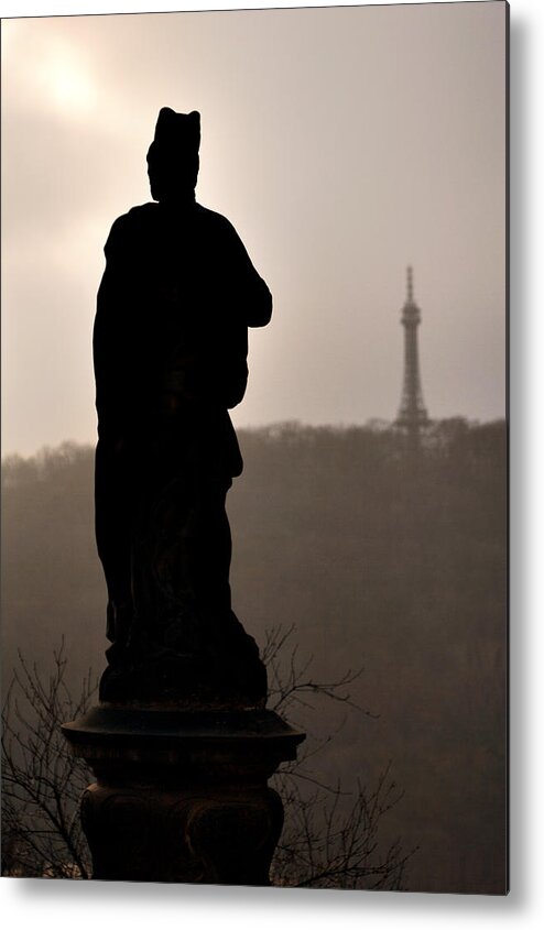 Lawrence Metal Print featuring the photograph Statue And Petrin Tower by Lawrence Boothby