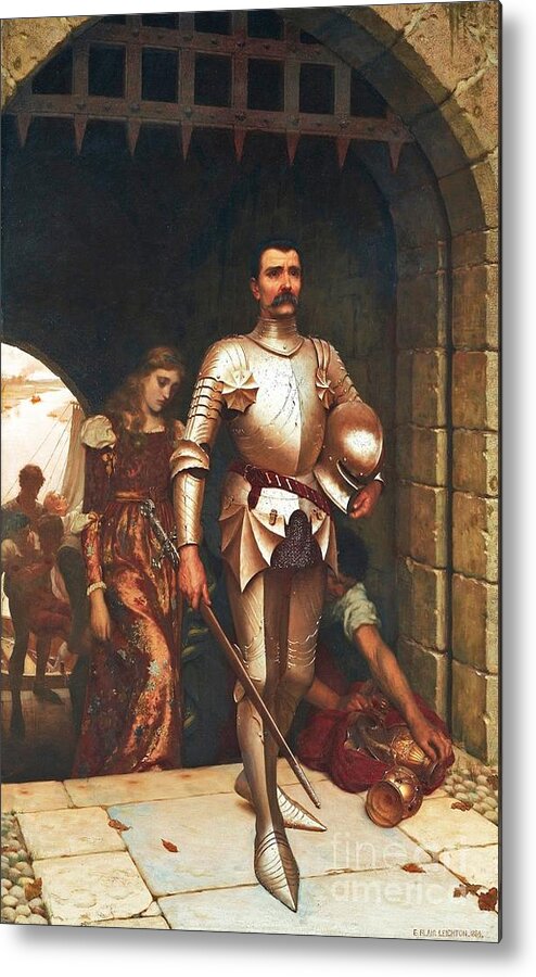 Edmund Blair Leighton - The Conquest 1884 Metal Print featuring the painting The Conquest by MotionAge Designs