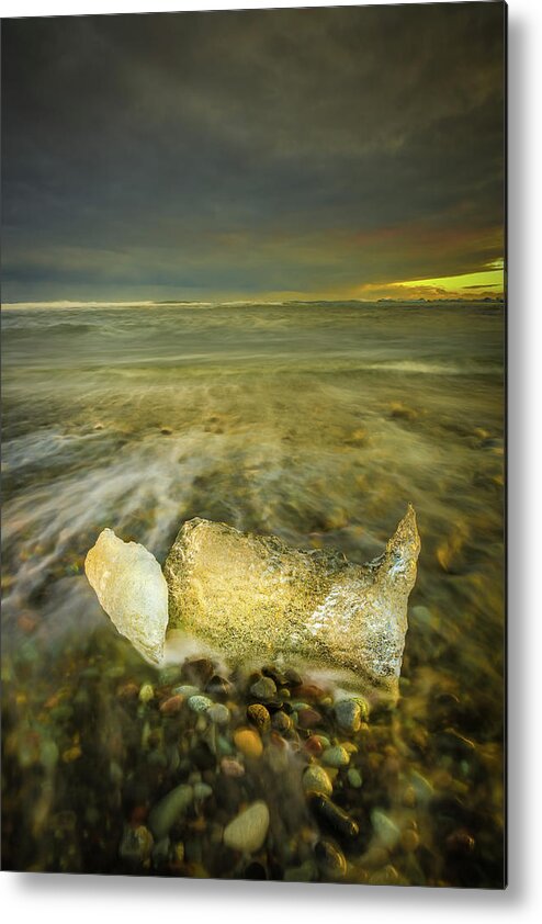 Iceland Metal Print featuring the photograph Ice in Surf at Dusk. #1 by Andy Astbury
