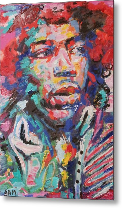 Rock Star Metal Print featuring the painting Jimi Hendrix #1 by Sam Shaker