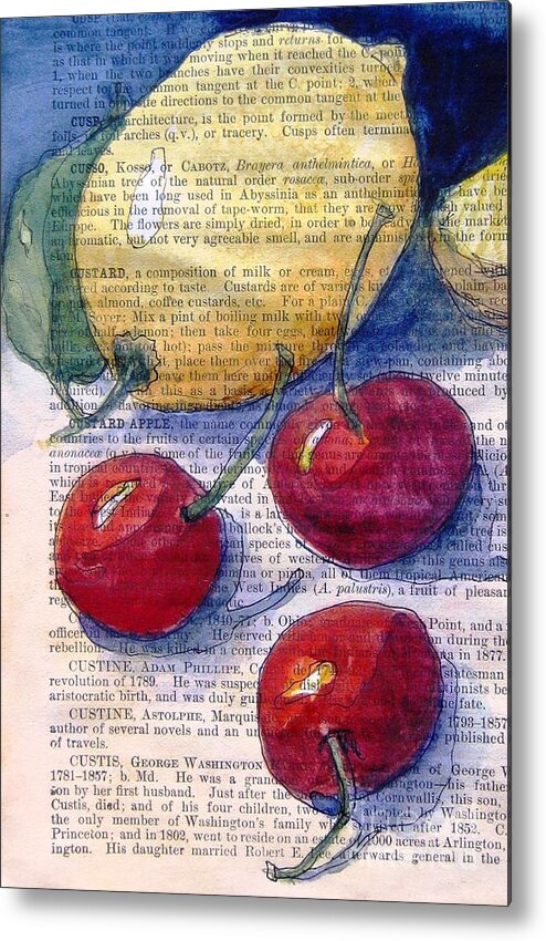 Lemon Metal Print featuring the painting Lemon and Cherries 3 by Maria Hunt