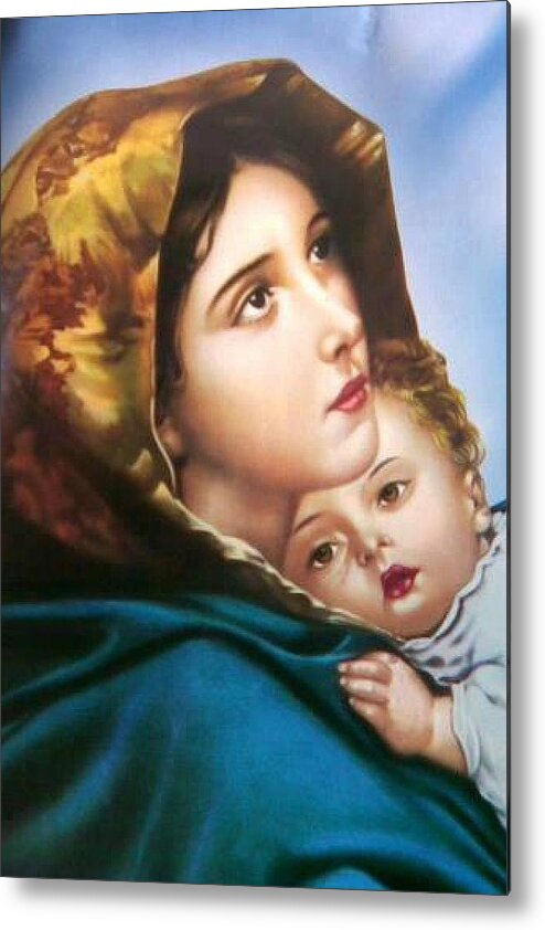 Christmas Metal Print featuring the painting Mary and Baby Jesus by Artist Unknown