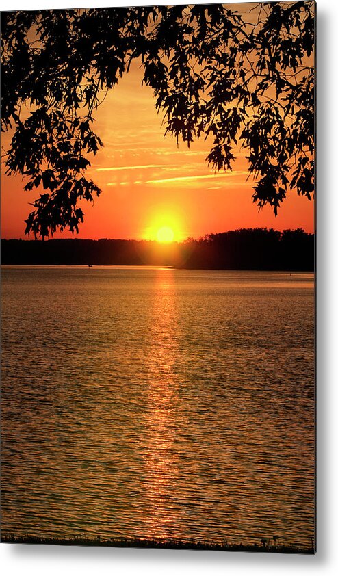 Smith Mountain Lake Metal Print featuring the photograph Smith Mountain Lake Silhouette Sunset #1 by The James Roney Collection