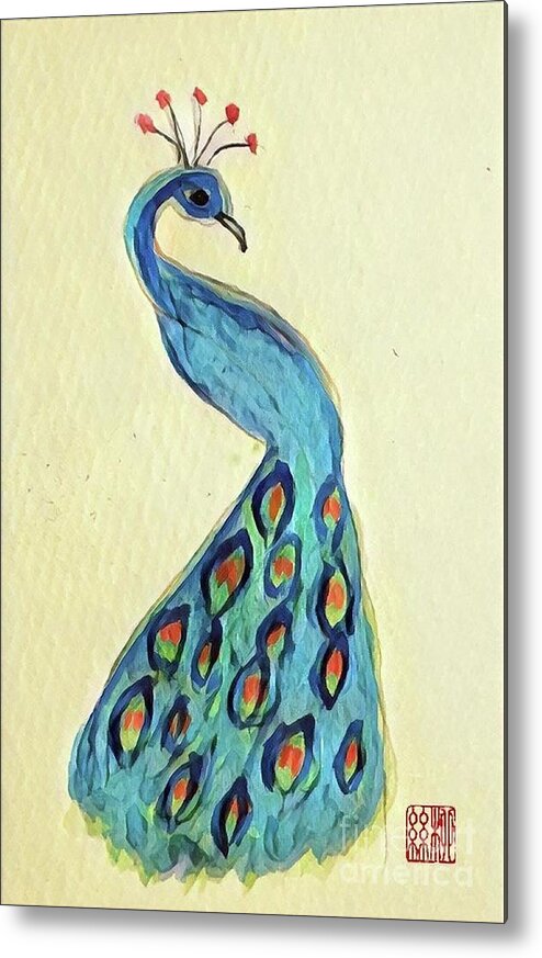 Peacock Metal Print featuring the painting The Eyes of the Stars #1 by Margaret Welsh Willowsilk