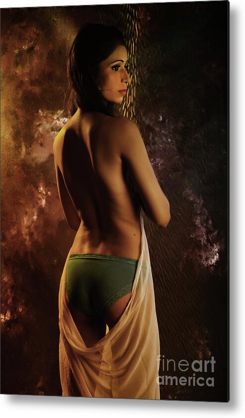 Seductive Metal Print featuring the photograph Topless nude showing back #1 by Kiran Joshi