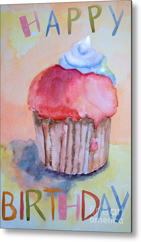 Artistic Metal Print featuring the painting Watercolor illustration of cake #1 by Regina Jershova