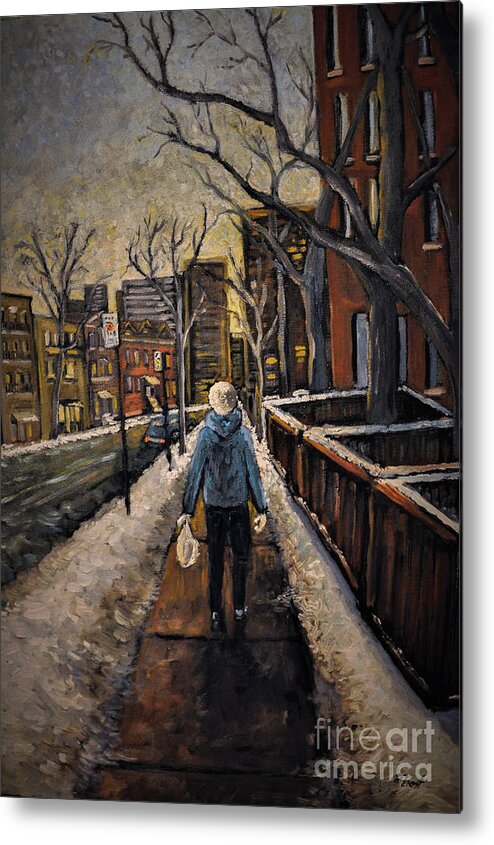 Montreal Metal Print featuring the painting Winter in the City #1 by Reb Frost
