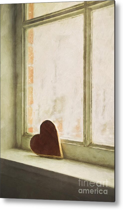 Sill Metal Print featuring the photograph Wooden heart on a window sill #1 by Sandra Cunningham