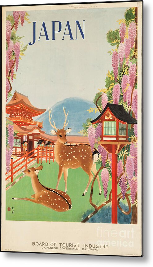 1930s Metal Print featuring the painting 1930s Japan Travel Poster Japanese Government Railways Board of Tourist Industry by Vintage Collectables