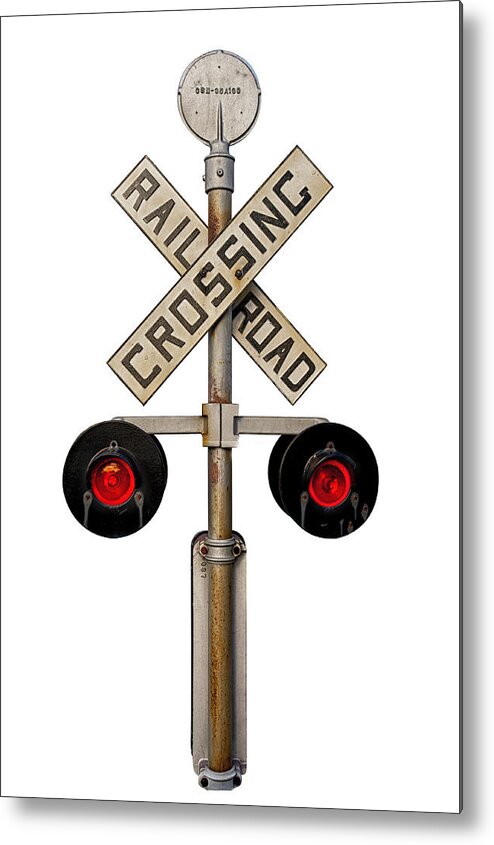 1950s Style Railroad Metal Print featuring the photograph 1940's Rail Road Crossing Signal Knockout by Gary Warnimont