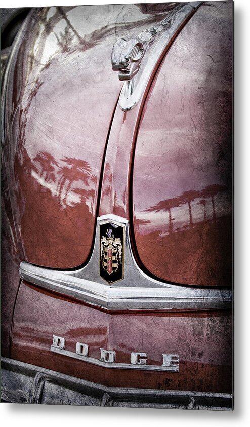 1948 Dodge Ram Hood Ornament Metal Print featuring the photograph 1948 Dodge Ram Hood Ornament - Emblem -0417ac by Jill Reger