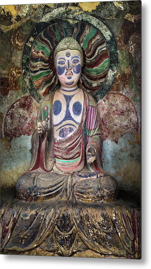 Buddha Metal Print featuring the photograph Buddha Maijishan Grottoes Tianshui Gansu China #3 by Adam Rainoff