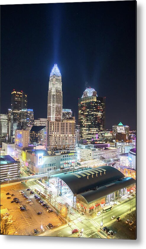 View Metal Print featuring the photograph Charlotte North Carolina Skyline View At Night From Roof Top Res #3 by Alex Grichenko