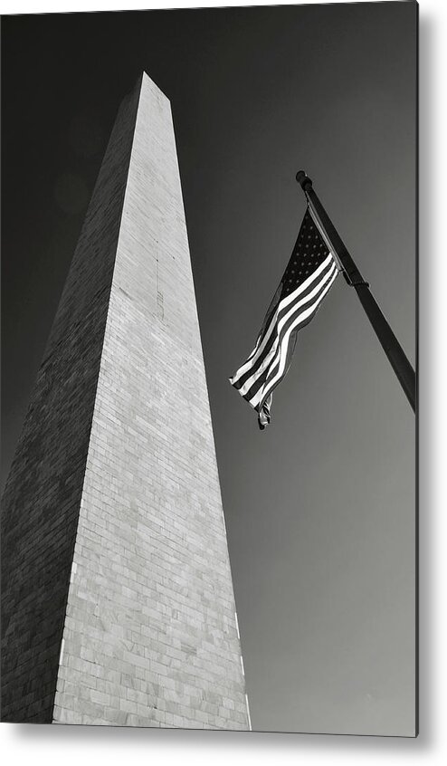 History Metal Print featuring the photograph Washington Monument and American Flag #3 by Brandon Bourdages