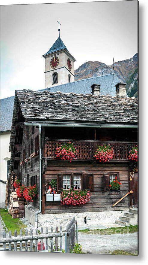 Alpine Metal Print featuring the photograph Traditional Swiss Alps Houses In Vals Village Alpine Switzerland #7 by JM Travel Photography
