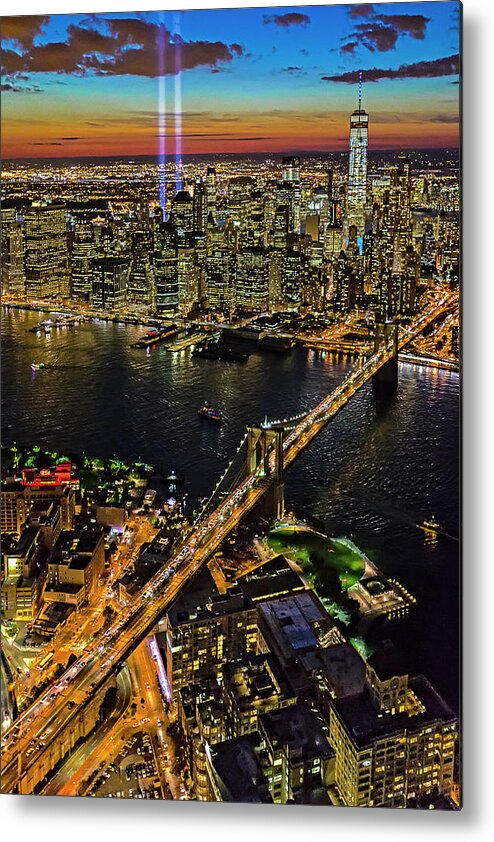 New York City Skyline Metal Print featuring the photograph 911 Tribute In Lights at NYC by Susan Candelario